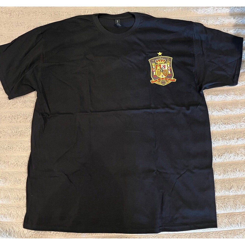 Spain National Soccer Team RFEF Crest T-Shirt Men’s 2XL Black Gildan Heavy Cotto